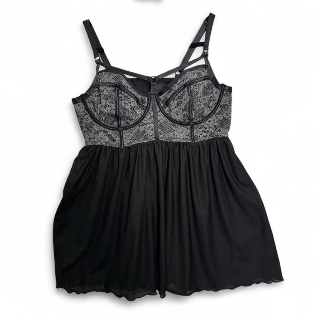 Torrid Curve Black Lace Babydoll Lingerie Strappy Bustier Mesh Sz 1 Goth Romance